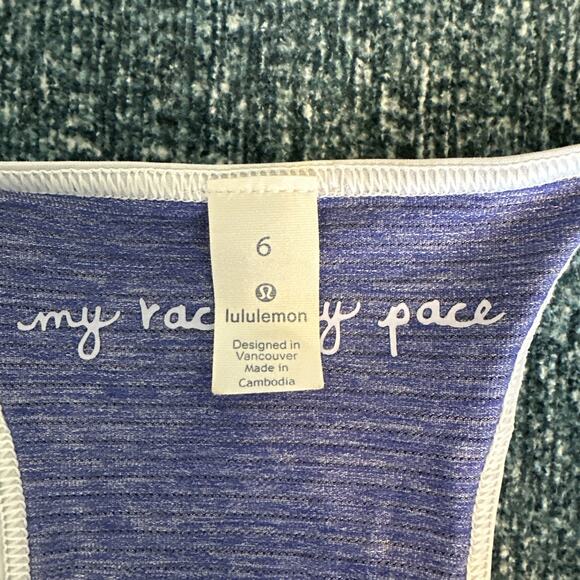 Lululemon Women’s Time To Sweat Tank Top My Race My Pace Running Gym Blue Size 6 - Picture 5 of 8